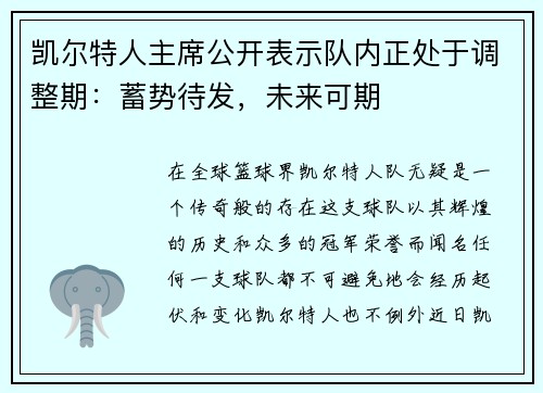 凯尔特人主席公开表示队内正处于调整期：蓄势待发，未来可期